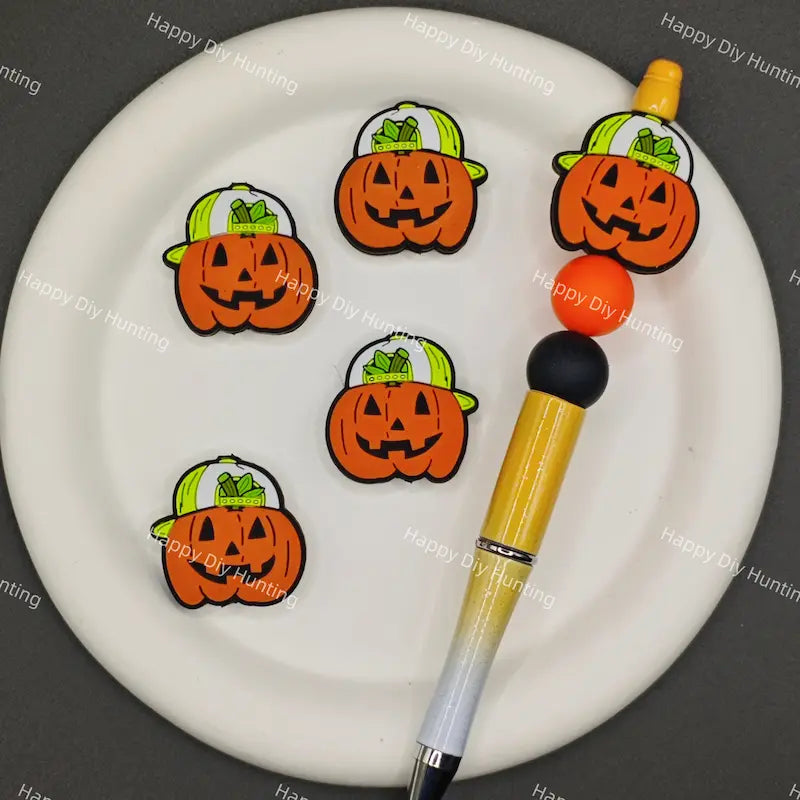 Halloween Baseball Cap Jack O Lantern Silicone Focal Beads for DIY Beadable Pens