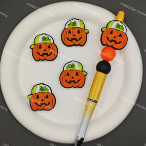 Halloween Baseball Cap Jack O Lantern Silicone Focal Beads for DIY Beadable Pens