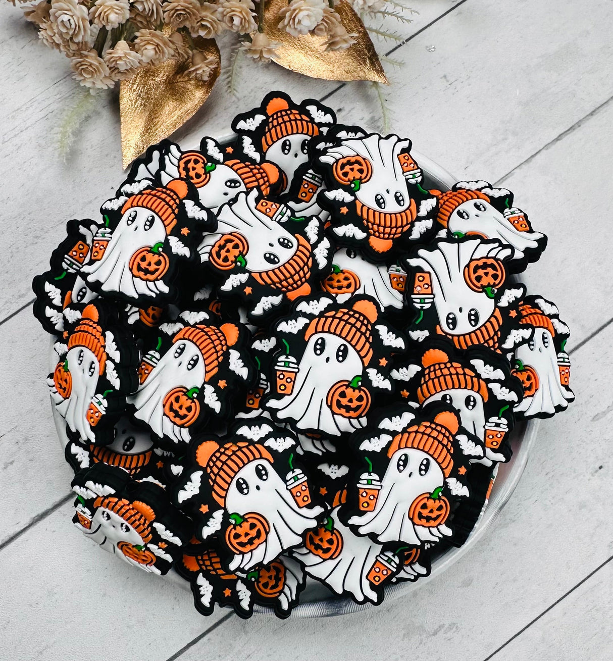 Halloween Ghost with Pumpkin and Drinks Silicone Focal Beads For DIY Beadable Pens