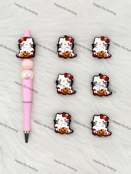 Halloween HK Cat Carrying A Pumpkin Lantern Silicone Focal Beads Wholesale, silicone focal beads for pens
