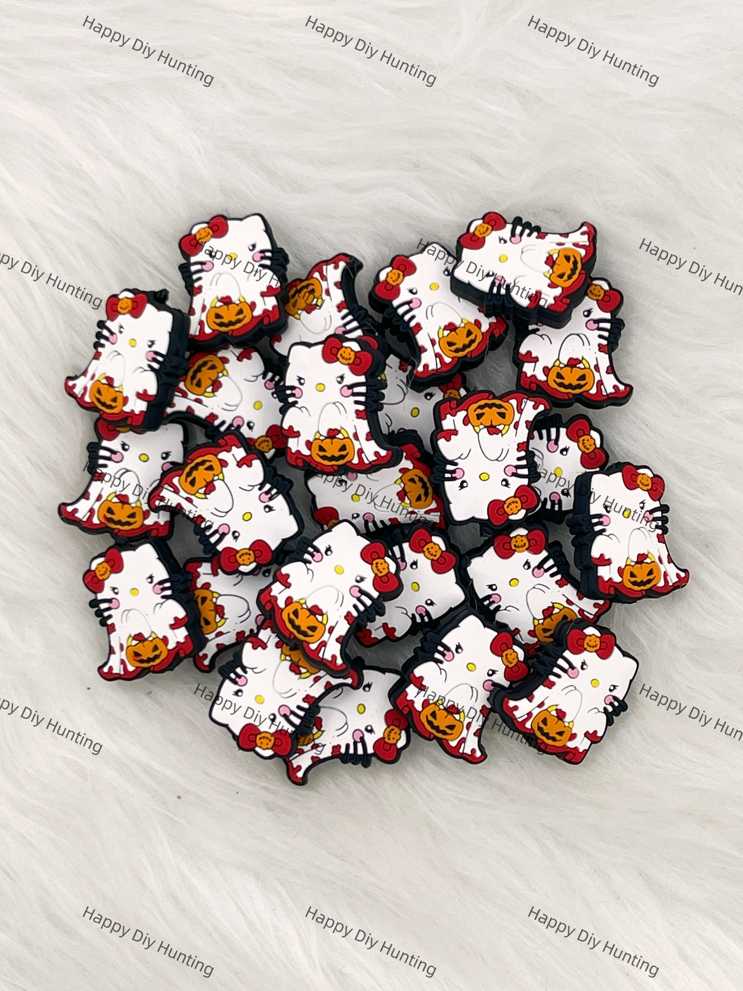 Halloween HK Cat Carrying A Pumpkin Lantern Silicone Focal Beads Wholesale, silicone focal beads for pens