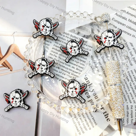 spooky halloween horror mask cross blade silicone focal beads for diy beadable pen craft wholesale