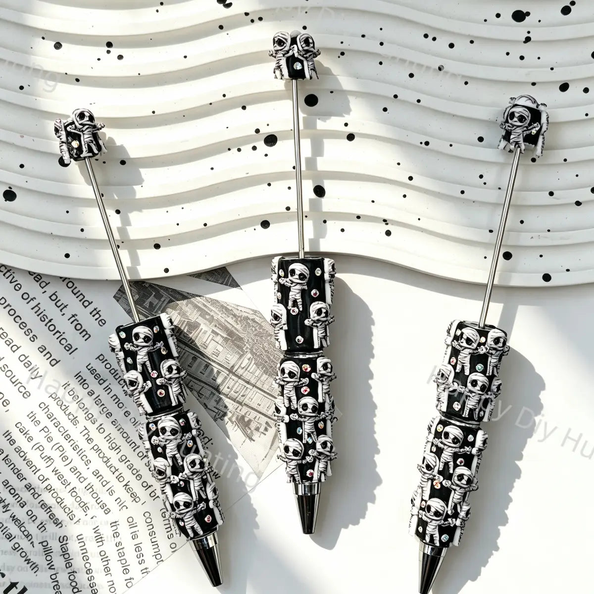Halloween Mummy Graphic Decor Beadable Pens Wholesale, Matches All Focal Beads & Pen Toppers