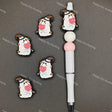 Halloween cartoon ghost silicone focal beads wearing polka dot witch hat and holding pink lollipop, match spacer beads for DIY handmade beadable pen holiday crafts.