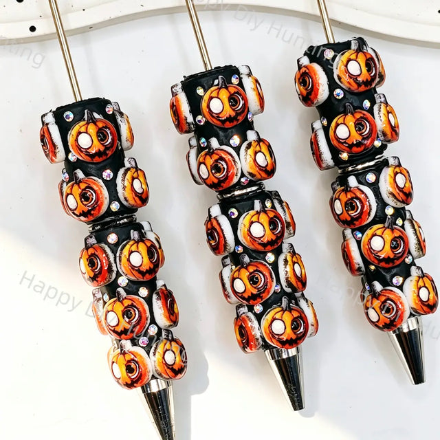 Halloween Pumpkin Graphic Decor Beadable Pens Wholesale, Matches All Focal Beads & Pen Toppers