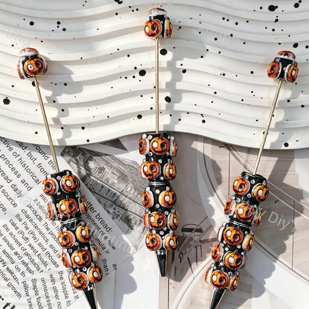 Halloween Pumpkin Graphic Decor Beadable Pens Wholesale, Matches All Focal Beads & Pen Toppers