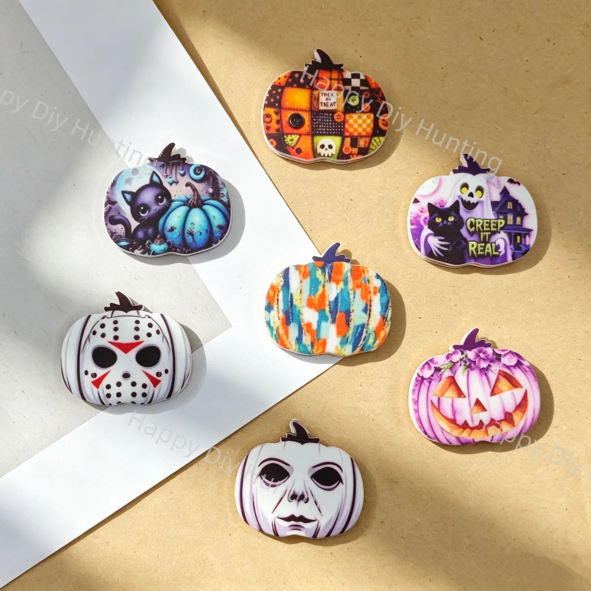 Halloween Pumpkin Mixed Print Silicone Focal Beads For DIY Beadable Pens& Jewelry