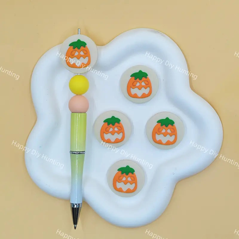 Halloween pumpkin silicone focal beads, jack-o-lantern beads for beadable pen DIY craft