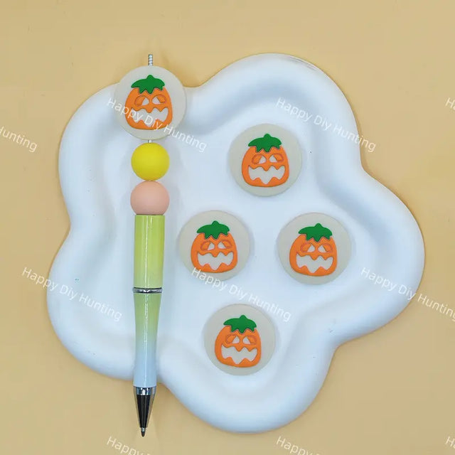 Halloween pumpkin silicone focal beads, jack-o-lantern beads for beadable pen DIY craft