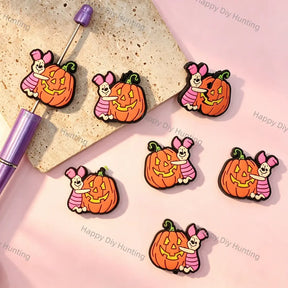 Halloween Pumpkin Small Piglet Silicone Focal Beads, large hole decorative beads for DIY beadable pen, keychain and handmade craft supplies