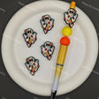 Halloween vintage flower covered ghost silicone beads with peace gesture, match spacer beads for DIY handmade beadable pen holiday crafts.