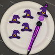 Halloween minimalist purple witch hat silicone focal beads with yellow belt buckle, match spacer beads for DIY handmade beadable pen holiday crafts.