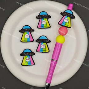 Halloween cartoon rainbow UFO ghost silicone beads, match spacer beads for DIY beadable pens