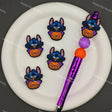 Halloween cartoon blue stitch silicone focal beads dressed as vampire with purple cape and jack o lantern pumpkin, match spacer beads for DIY handmade beadable pen holiday crafts.