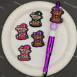 Halloween cartoon witch cat silicone focal beads holding pumpkins, match spacer beads for DIY handmade beadable pen holiday crafts.