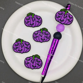 Halloween purple pumpkin bat food grade silicone focal beads for beadable pens DIY craft