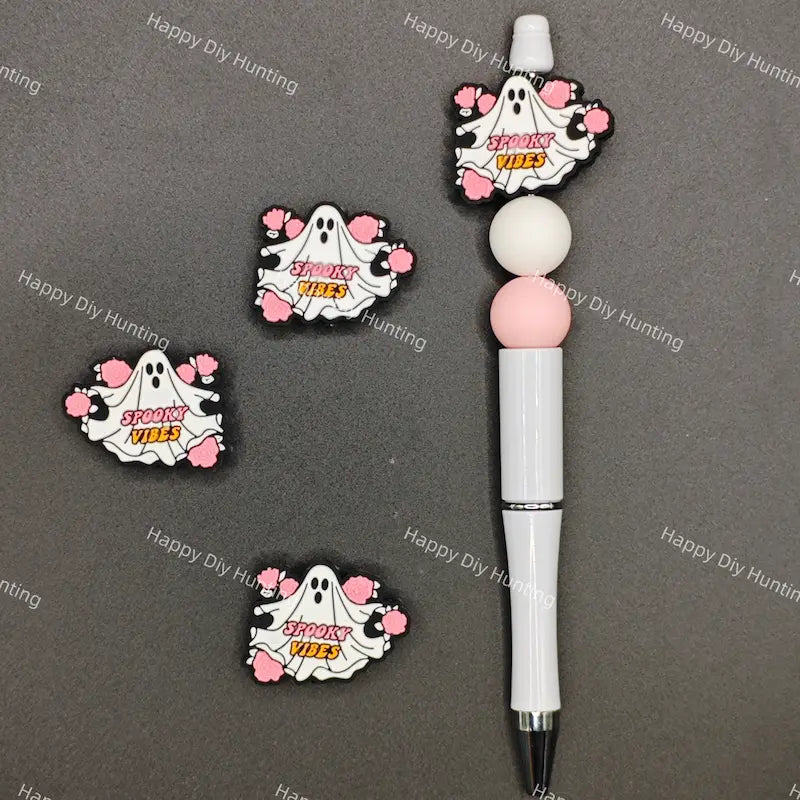 Halloween spooky vibes floral ghost food grade silicone focal beads for beadable pens pastel goth DIY craft