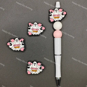 Halloween spooky vibes floral ghost food grade silicone focal beads for beadable pens pastel goth DIY craft