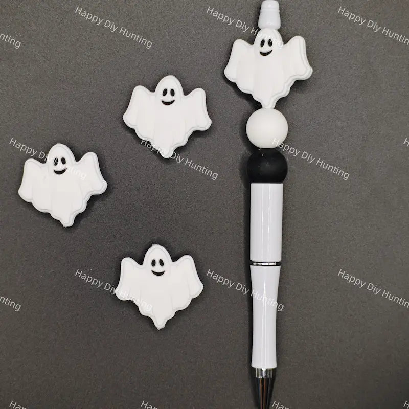 Halloween white ghost food grade silicone focal beads for beadable pens cute spooky DIY craft