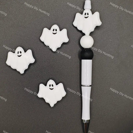 Halloween white ghost food grade silicone focal beads for beadable pens cute spooky DIY craft