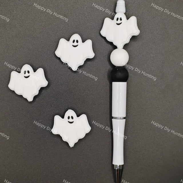 Halloween white ghost food grade silicone focal beads for beadable pens cute spooky DIY craft