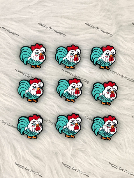 Handsome Big Green Rooster Silicone Focal Bead