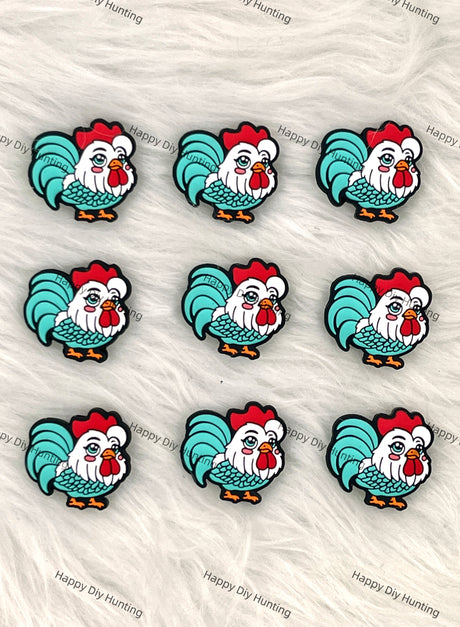 Handsome Big Green Rooster Silicone Focal Bead