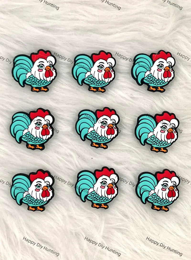 Handsome Rooster Silicone Focal Beads for Farm Animal Beadable Pen
