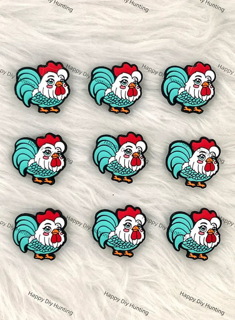 Handsome Rooster Silicone Focal Beads for Farm Animal Beadable Pen