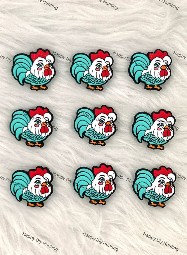 Handsome Rooster Silicone Focal Beads for Farm Animal Beadable Pen