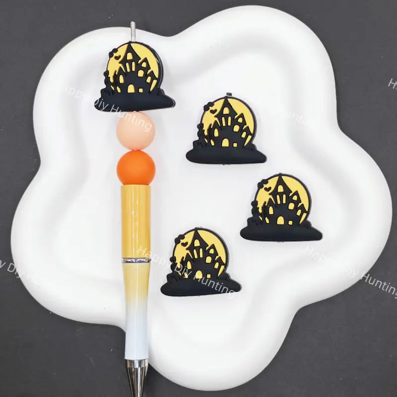 Spooky haunted house moon bat food grade silicone focal beads for beadable pens dark goth halloween DIY craft