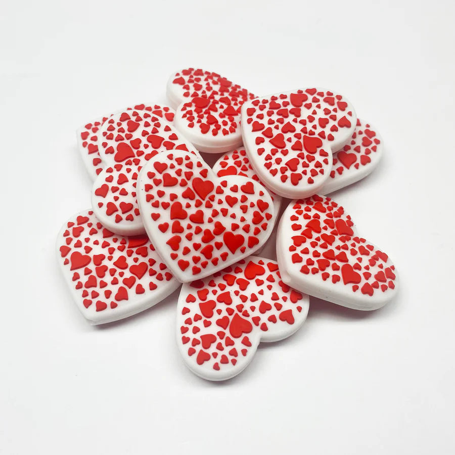 Heart Dotted Heart Silicone Focal Bead Wholesale