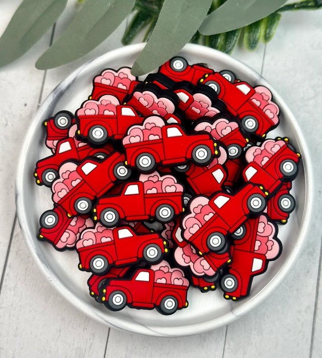 Heart Red Truck Silicone Focal Beads Wholesale