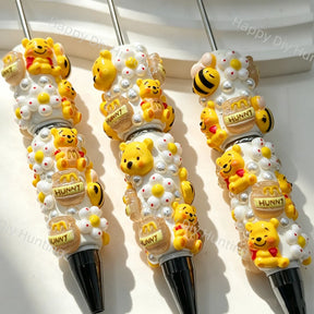 pre‑assembled sweet honey‑bear bee honey‑jar themed beadable pens with daisy flower and faux pearl embellishments bulk craft ballpoint pens