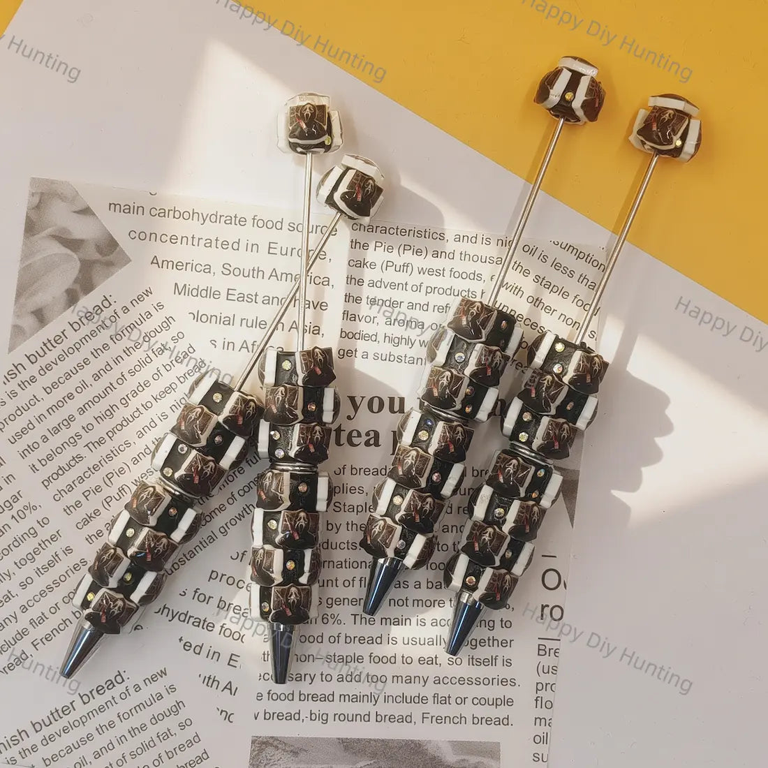 Halloween Hooded Ghost Face Graphic Printed Rhinestone Beadable Pens, Spooky Goth DIY Handmade Craft Bead Pens Wholesale
