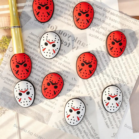 horror hockey mask silicone focal beads in white and red for diy beadable pen handmade halloween craft wholesale