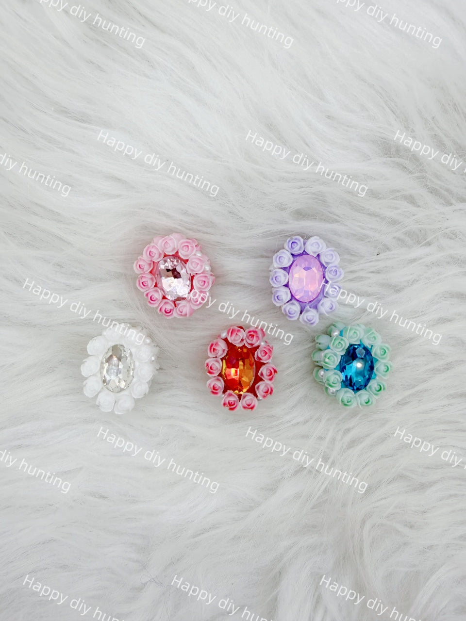 Fancy Oval Shape Rhinestone Beads with Flower Decoration FB-002