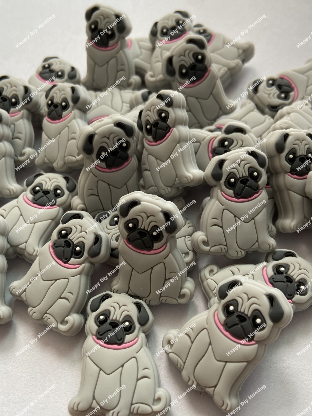 Grey Pug Dog Silicone Focal Beads