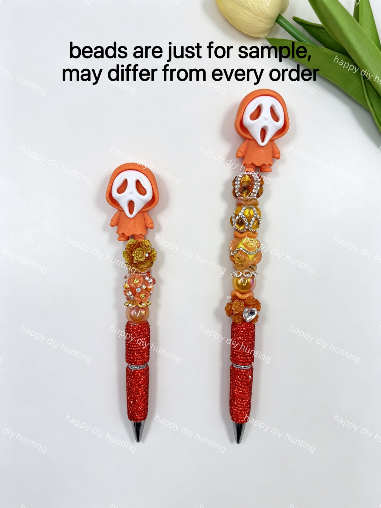 Orange Ghost Face 3D Printed Pen Topper (No Hole)
