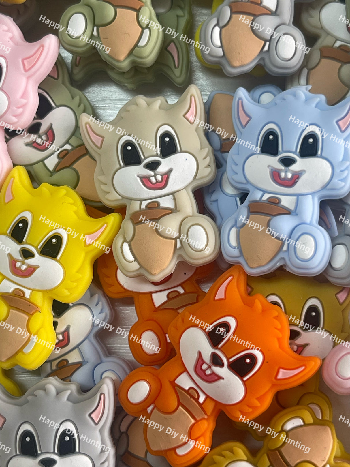 Colorful Squirrels with Nuts in Hands Silicone Focal Beads