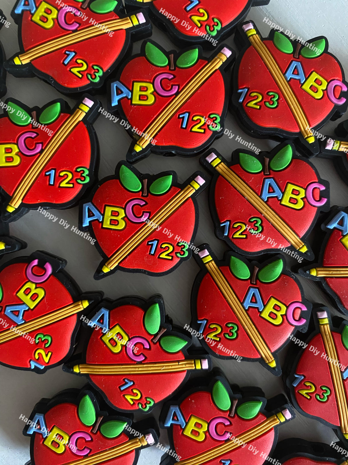 Apple ABC & 123 with Pencil Silicone Focal Beads