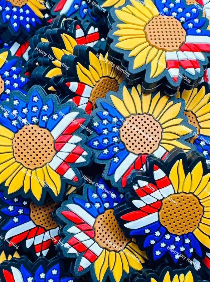 American Flag Sunflower Silicone Focal Bead