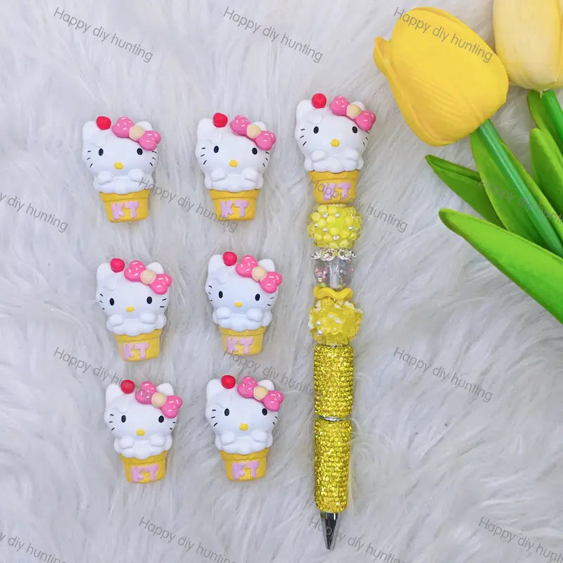 Ice Cream Cone White Kitten 3D Pen Topper (No Hole) for DIY Beadable Pens Wholesale2