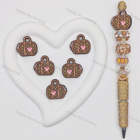 LV Brown Pattern Handbag Silicone Focal Beads For DIY Beadable Pens