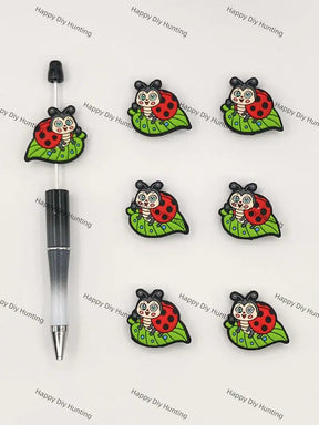 Handmade Beadable Pen with Pretty Ladybug Silicone Beads