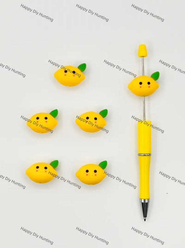 Handmade Beadable Pen with 3D Lovely Lemon Silicone Beads