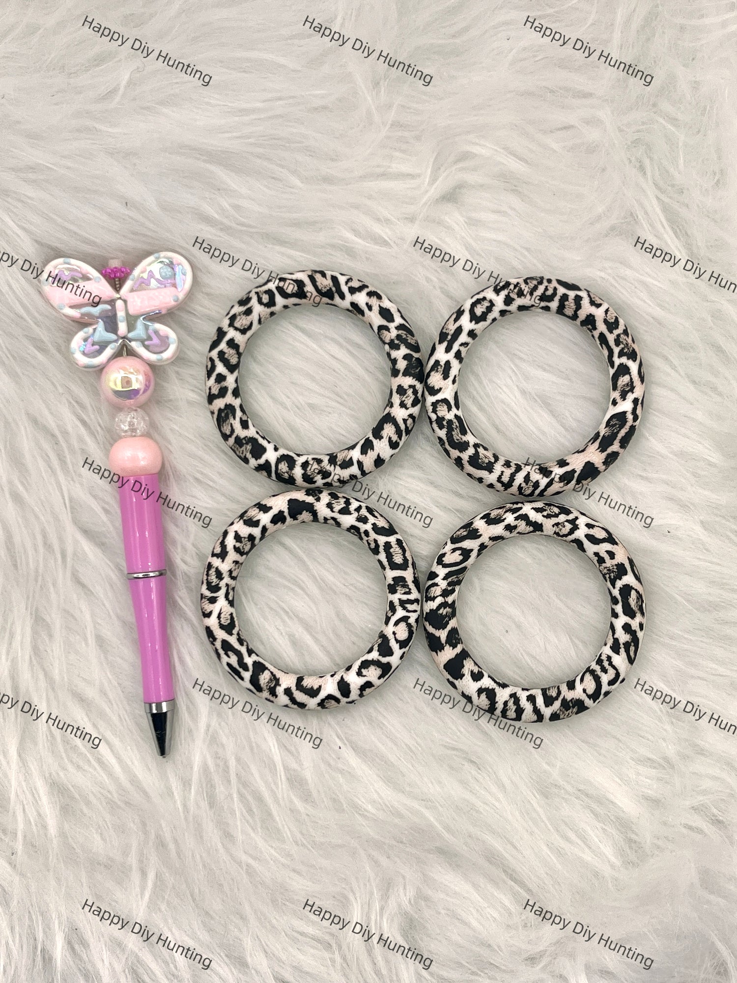 Leopard Print Beadable Silicone Ring Car Hanger Charm Loop