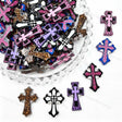 Cross-shaped acrylic focal beads featuring a mix of leopard and zebra animal prints. Lightweight, stylish, and durable, perfect for beadable pens, keychains, and handmade crafts.