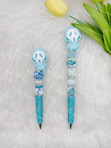 3D light blue ghost face pen topper matched with focal beads for custom beadable pen handmade projects