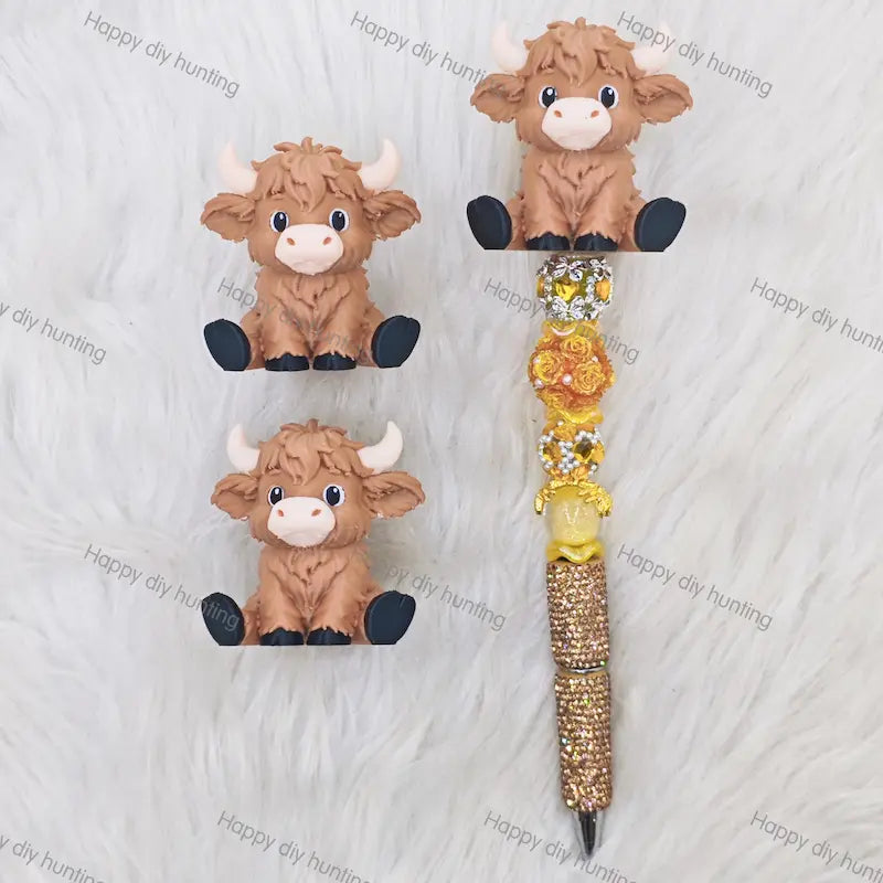 Light Brown Highland Cow 3D Pen Topper (No Hole) for DIY Beadable Pens Wholesale2